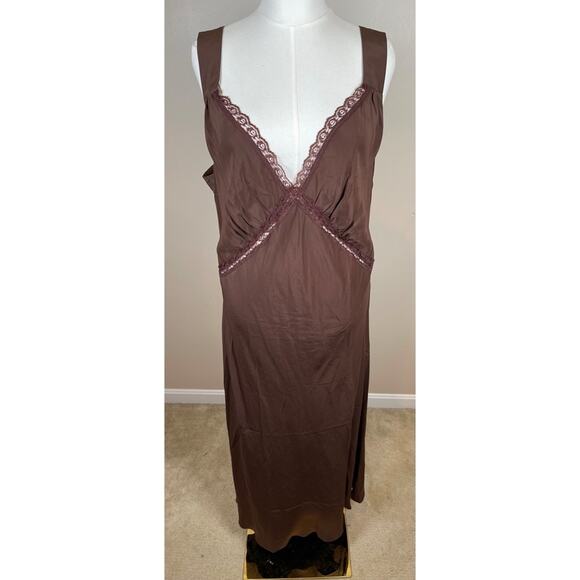 Reformation Provence Lace Trim Silk Cafe Brown Slip Maxi Dress Size 3X - Picture 4 of 9